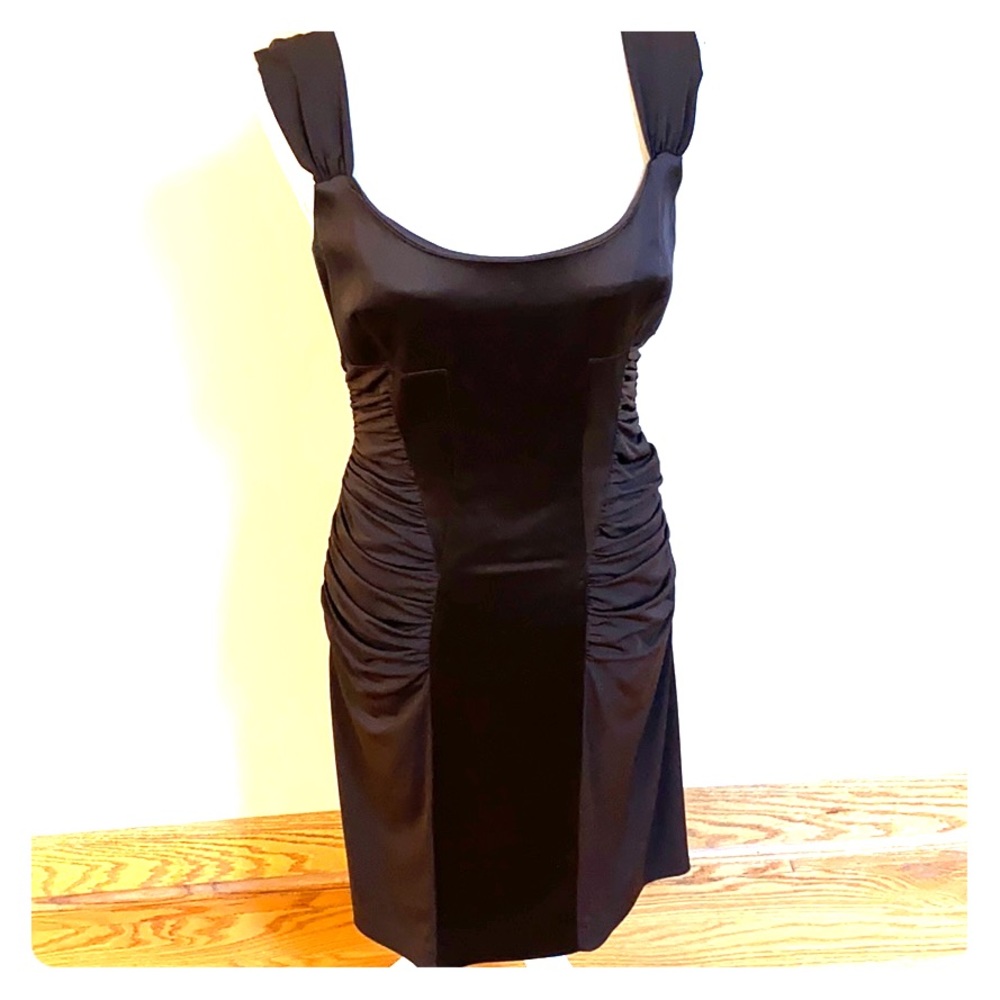 Brown Satin Stretch Knee Length Dress